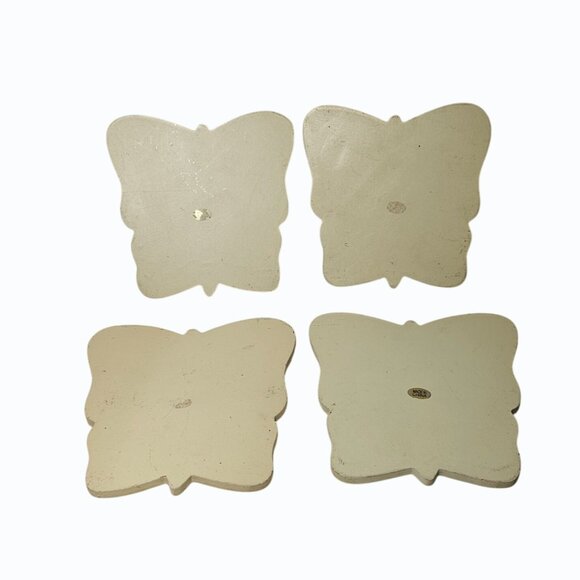 Vintage Butterfly Coaster Set of 4 Center Cut Out w Cork Insert 5" - Picture 4 of 5